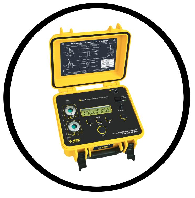El DTR Modelo 8510 es un ratiometro de espiras de transformador digital portátil y fácil de usar diseñado para pruebas in situ de transformadores de potencia, potencial y corriente.